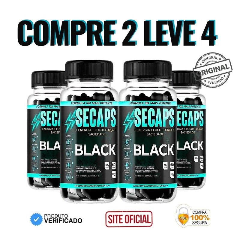 Secaps Black 60 caps - A Revolução no Emagrecimento - ESCOLHA ABAIXO A SUA OFERTA - 2 ou 4 FRASCOS - FRETE GRÁTIS