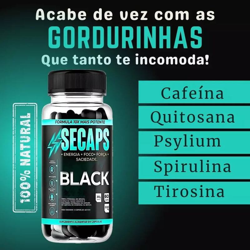 Secaps Black 60 caps - A Revolução no Emagrecimento - ESCOLHA ABAIXO A SUA OFERTA - 2 ou 4 FRASCOS - FRETE GRÁTIS