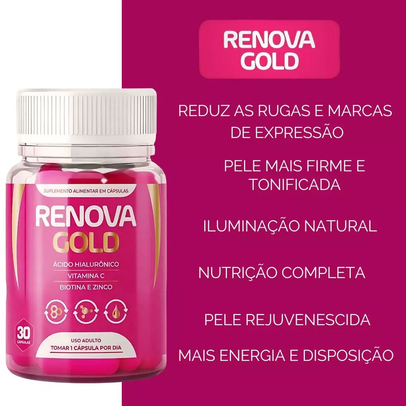 Renova Gold 60cps Original: A Revolução Dourada Para a Sua Beleza - ESCOLHA ABAIXO A SUA OFERTA - 2 ou 4 FRASCOS - FRETE GRÁTIS