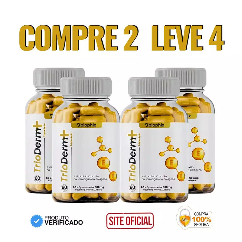 Trio Derm 60cps Original - Tratamento Revolucionário Contra as Rugas e o Envelhecimento - Oferta exclusiva + Frete Grátis