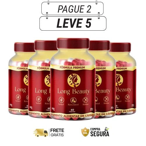 Long Beauty 50mg 60 Cápsulas - O segredo Para Beleza Real dos Cabelos - Kits com 3 e 5 Frascos - Frete Grátis