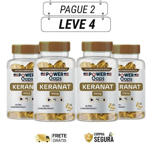 Keranat 300mg 60 Cápsulas - Cabelos Mais Fortes e Cheios de Vida - Kits com 2 e 4 Frascos - Frete Grátis