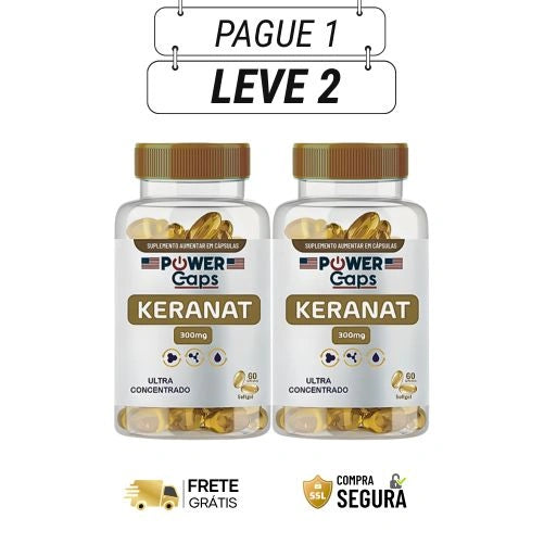 Keranat 300mg 60 Cápsulas - Cabelos Mais Fortes e Cheios de Vida - Kits com 2 e 4 Frascos - Frete Grátis