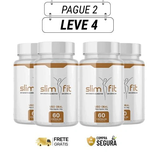 Slim Fit 60 Cápsulas - Reduza Medidas com Saúde e Naturalidade - Kit com 2 e 4 Frascos - Frete Grátis